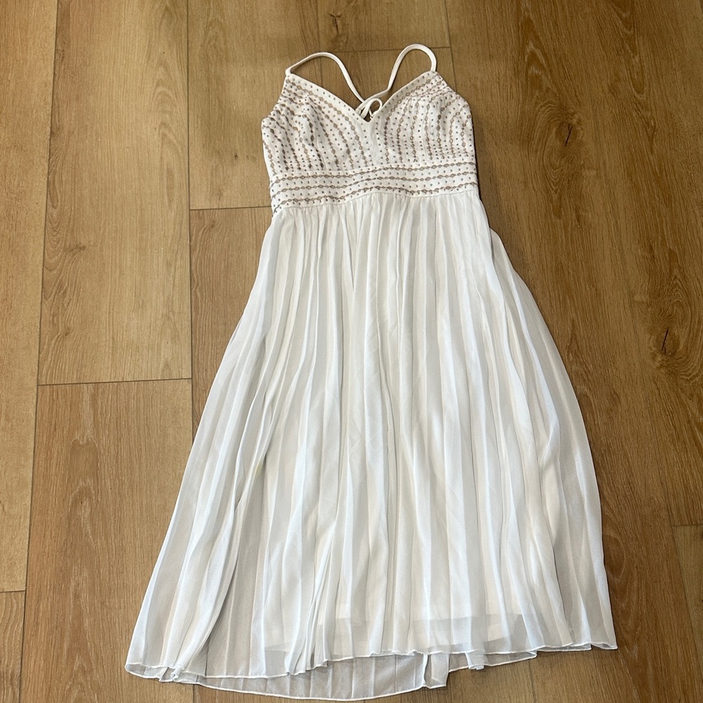 Lulu's White Midi Dress with Beaded Detail